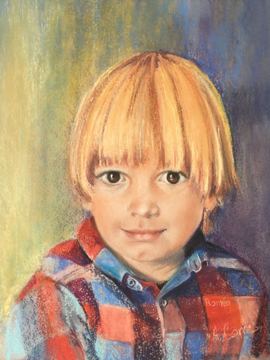 Drawing titled "Roméo, 3 ans" by Agnes Corre, Original Artwork, Pastel