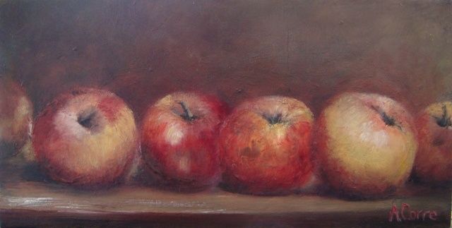 Painting titled "Pommes" by Agnes Corre, Original Artwork, Oil