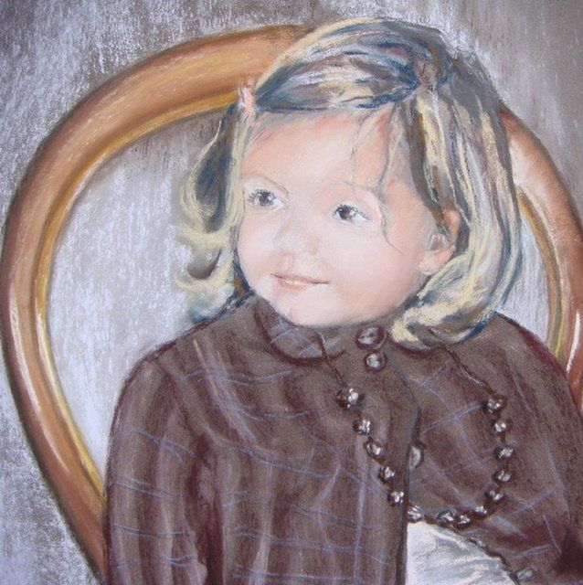 Dessin intitulée "Emma-Louise, 26 mois" par Agnes Corre, Œuvre d'art originale, Pastel