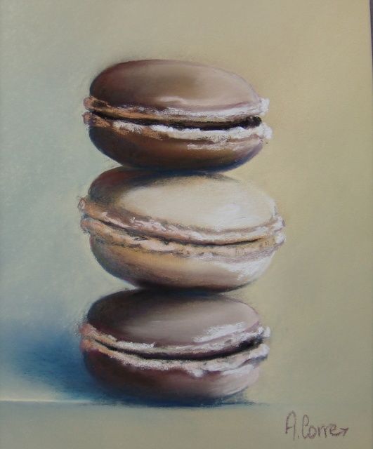Dessin intitulée "3 macarons" par Agnes Corre, Œuvre d'art originale, Pastel