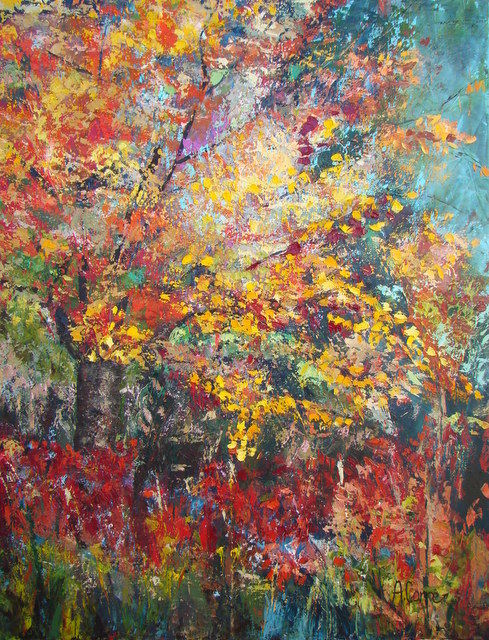 Painting titled "Automne" by Agnes Corre, Original Artwork, Oil