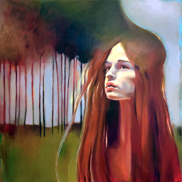 Painting titled "Inhale and merge" by Agnese Kurzemniece, Original Artwork, Acrylic Mounted on Wood Stretcher frame