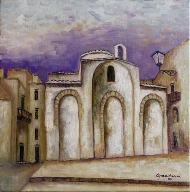 Painting titled "Architettura idrunt…" by Agnese Bascià, Original Artwork, Oil