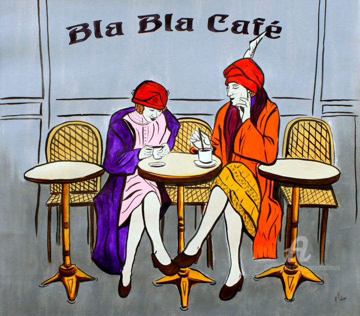 Painting titled "Bla Bla Café" by Agnès Molinaro, Original Artwork, Acrylic