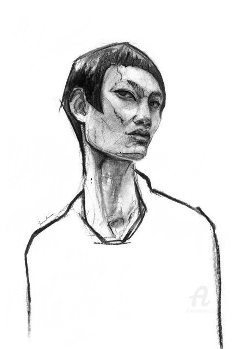 Dibujo titulada "Portrait of Chae-Won" por Agnieshka Siwek, Obra de arte original, Carbón