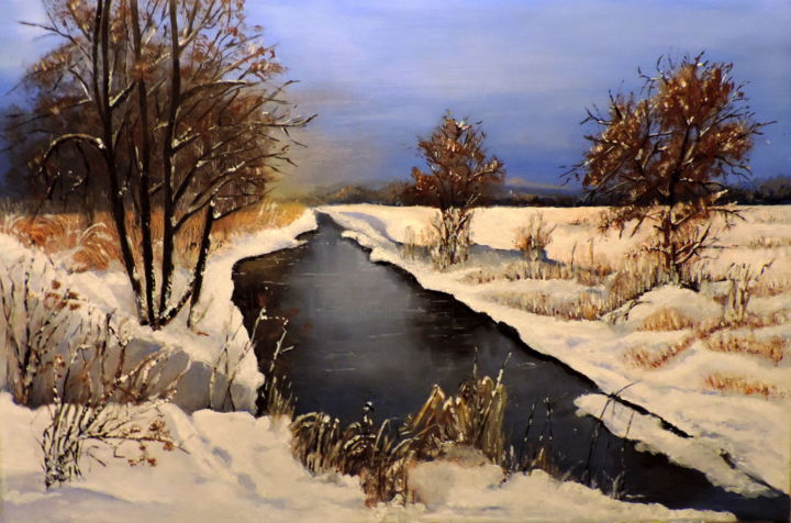 Painting titled "Winter landscape" by Agnieszka Janik, Original Artwork, Oil