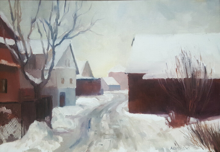 Painting titled "Wrony odleciały" by Agnieszka Niżegorodcew, Original Artwork, Oil