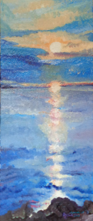 Pittura intitolato ""Lever du Soleil à…" da Agnieszka Rozek, Opera d'arte originale, Olio