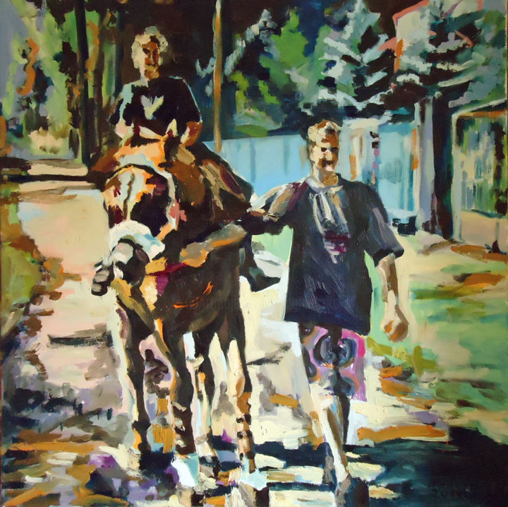 Painting titled "A cheval" by Agnieszka Rozek, Original Artwork, Oil