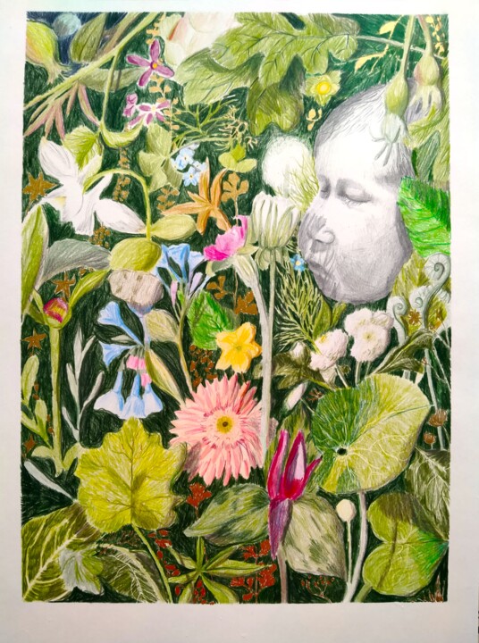 图画 标题为“Printemps bébé fleu…” 由Agnieszka Zuchowska, 原创艺术品, 铅笔