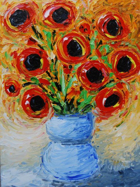 Pintura titulada "BUNCH OF POPPIES" por Agnieszka Waksmundzki, Obra de arte original, Oleo