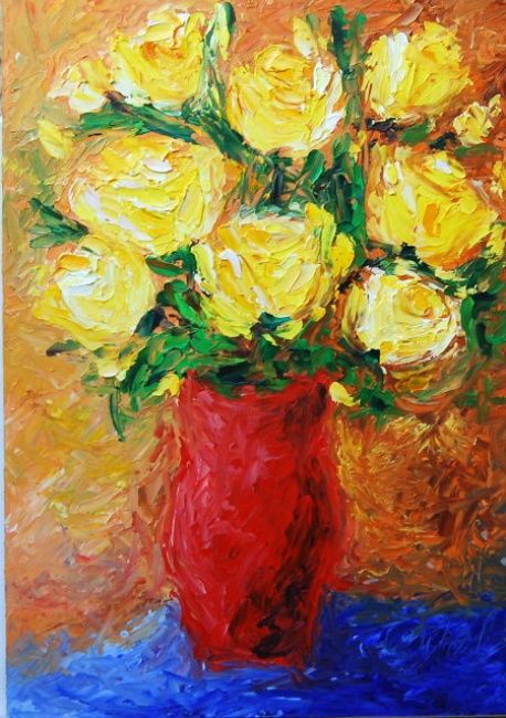 Pittura intitolato "BUNCH OF ROSES" da Agnieszka Waksmundzki, Opera d'arte originale, Olio