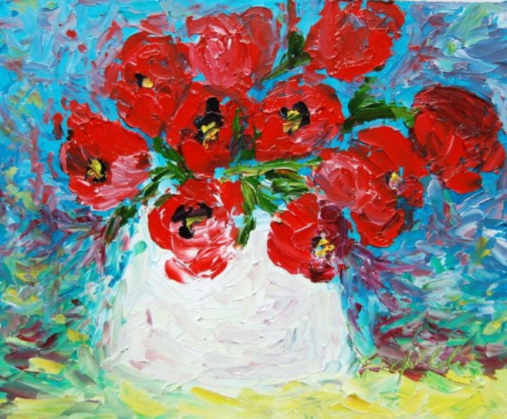 Pintura titulada "BUNCH OF TULIPS" por Agnieszka Waksmundzki, Obra de arte original, Oleo