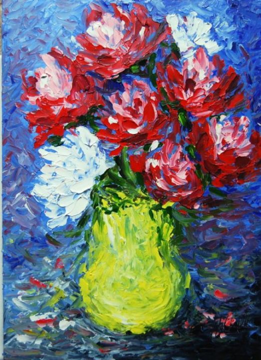 Pintura titulada "BUNCH OF PEONIES II" por Agnieszka Waksmundzki, Obra de arte original, Oleo