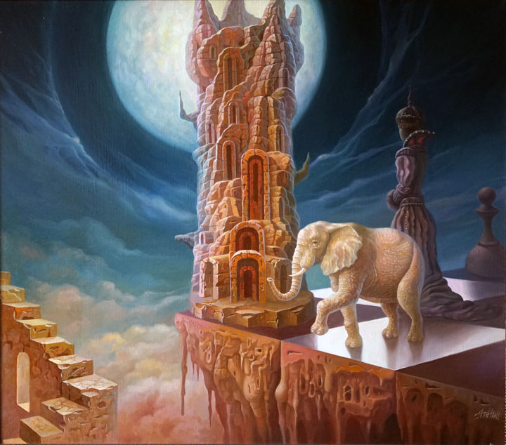 Pintura titulada "Les échecs de lune.…" por Agnin, Obra de arte original, Oleo