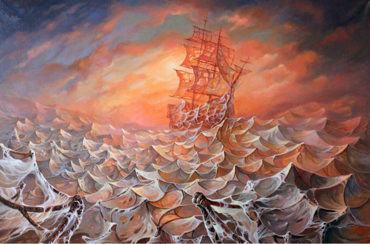 Painting titled "Mer de toile d'arai…" by Agnin, Original Artwork, Oil