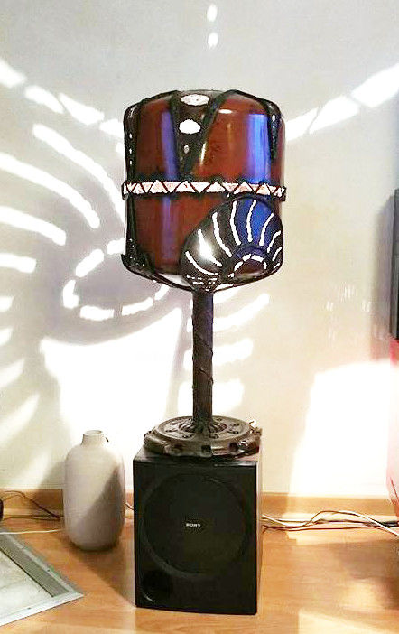 Sculpture titled "Lampe cocon" by Agostinho Dacunha, Original Artwork, Metals