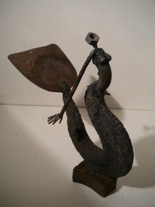 Sculpture titled "Sirène" by Agostinho Dacunha, Original Artwork, Metals