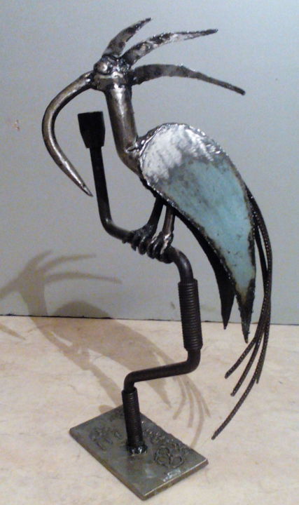 Sculpture titled "L'oiseau long bec" by Agostinho Dacunha, Original Artwork, Metals