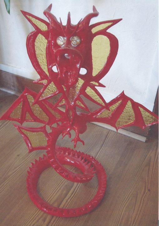 「Dragon rouge」というタイトルの彫刻 Agostinho Dacunhaによって, オリジナルのアートワーク, しっくい