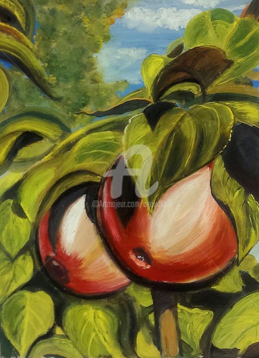 Картина под названием "Яблоки" - Андрей Гудков, Подлинное произведение искусства, Гуашь