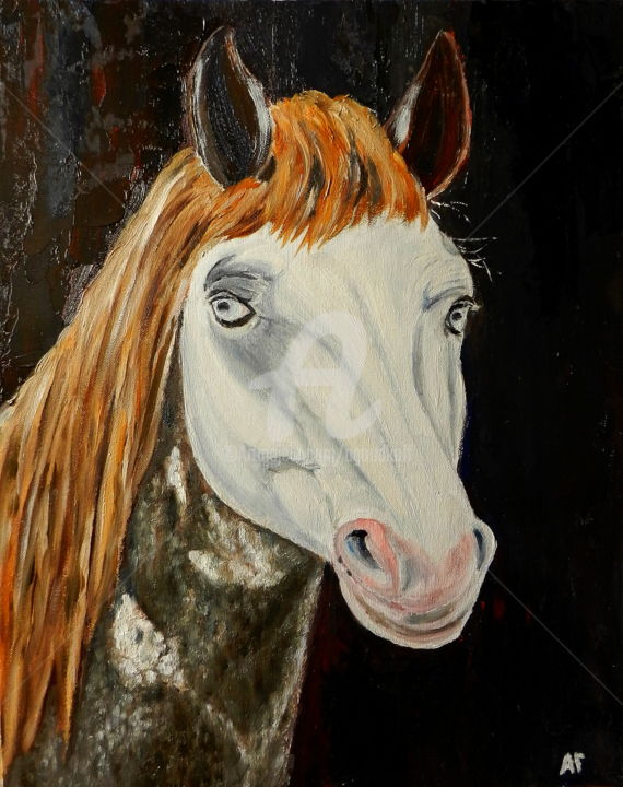Картина под названием "Портрет Пегой лошади" - Андрей Гудков, Подлинное произведение искусства, Масло