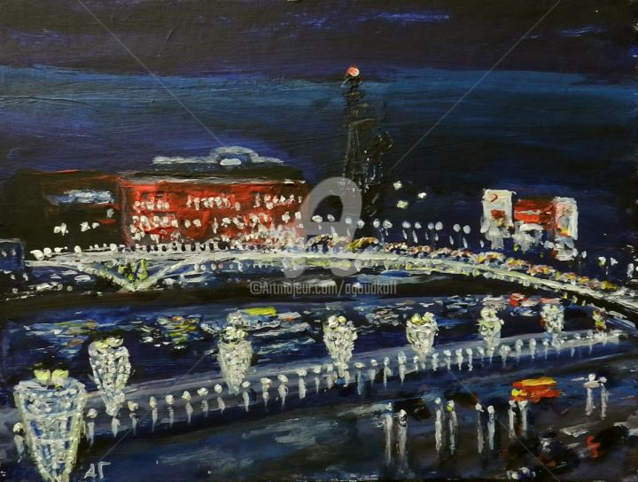Картина под названием "Вечерняя Москва" - Андрей Гудков, Подлинное произведение искусства, Акрил