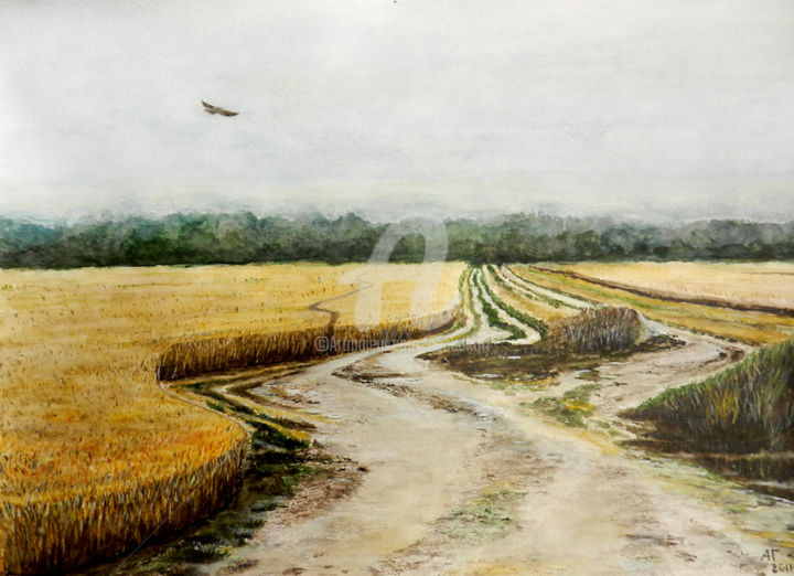 Картина под названием "Дорога во ржи" - Андрей Гудков, Подлинное произведение искусства