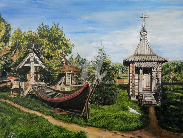 Картина под названием "Деревня Огарково" - Андрей Гудков, Подлинное произведение искусства, Акварель