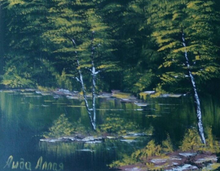 Ζωγραφική με τίτλο "lac dans la forêt" από Alla Hryshchuk (Aida Allay), Αυθεντικά έργα τέχνης, Ακρυλικό
