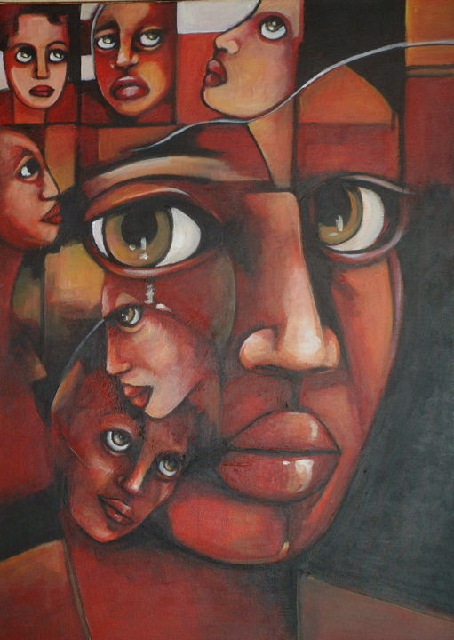 Peinture intitulée "songe rouge d'une n…" par Sylvie Preudhomme, Œuvre d'art originale,