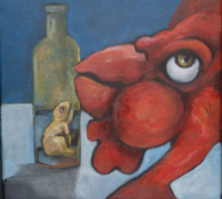 Peinture intitulée "coq qui croa-croa e…" par Sylvie Preudhomme, Œuvre d'art originale,