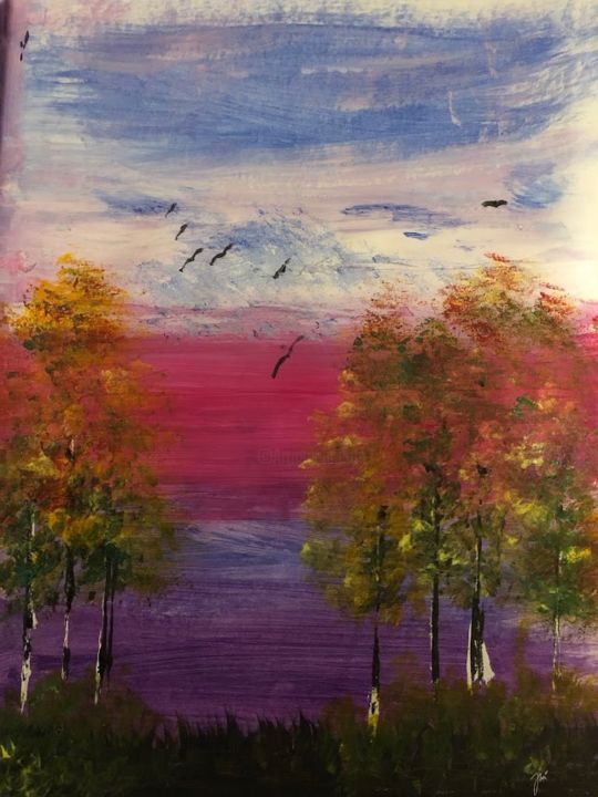 Painting titled "Sunset" by Julia Csefalvay, Original Artwork, Acrylic