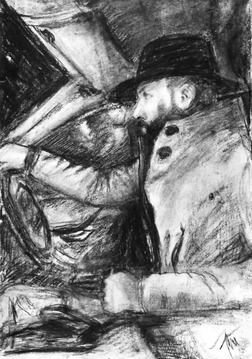 Dibujo titulada "Businessman’s eveni…" por Julia Csefalvay, Obra de arte original, Carbón