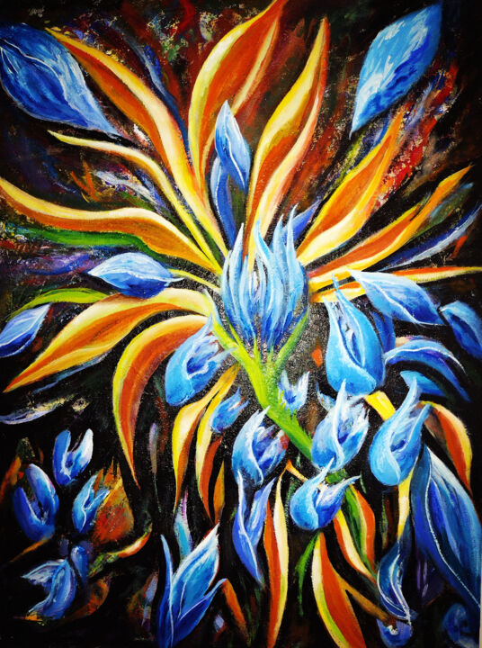 Painting titled "BLUE" by Aguerra, Original Artwork, Oil