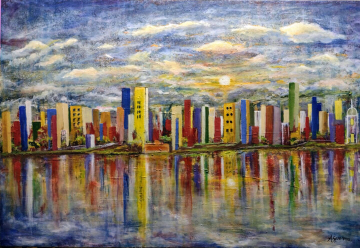 Painting titled "CITY DAY" by Aguerra, Original Artwork, Acrylic