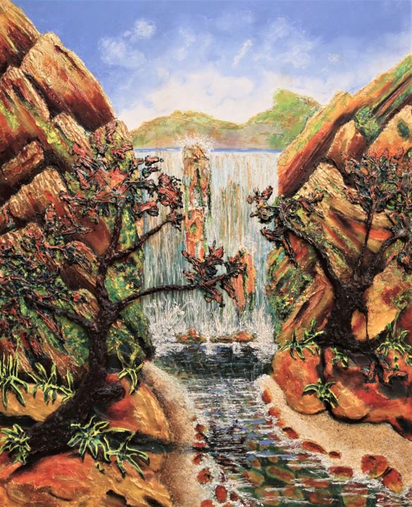 Картина под названием "La cascade" - Arnaud Guibé, Подлинное произведение искусства, Акрил