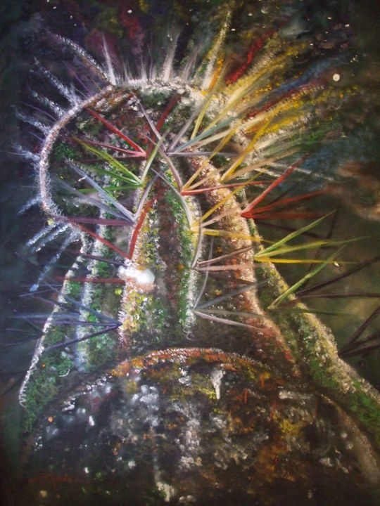 Painting titled "cactus lunar" by Emir Aguilar, Original Artwork, Acrylic