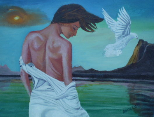 Schilderij getiteld "una-paloma-blanca.j…" door Agustin, Origineel Kunstwerk, Olie