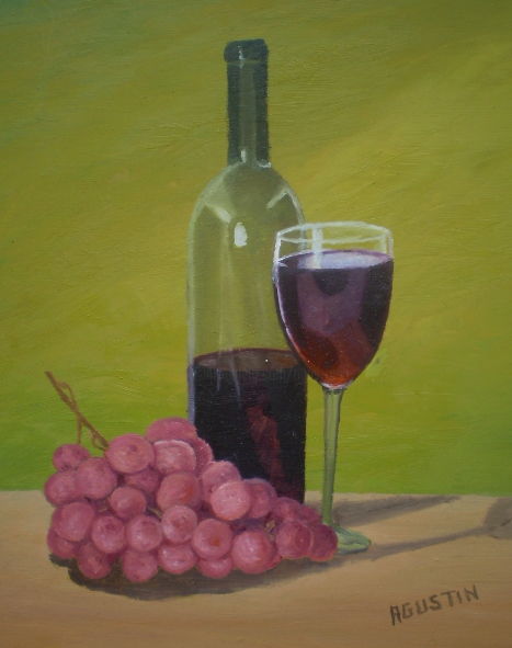 Pintura titulada "vino-y-uvas.jpg" por Agustin, Obra de arte original, Oleo