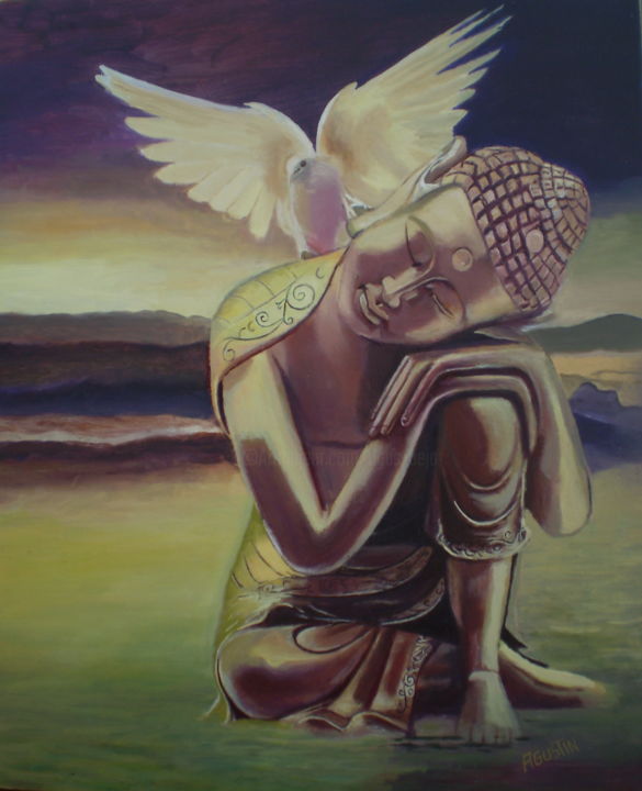 Painting titled "buda" by Agustin, Original Artwork, Oil