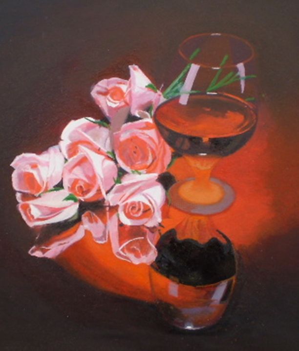 Pintura titulada "vino-y-rosas.jpg" por Agustin, Obra de arte original, Oleo