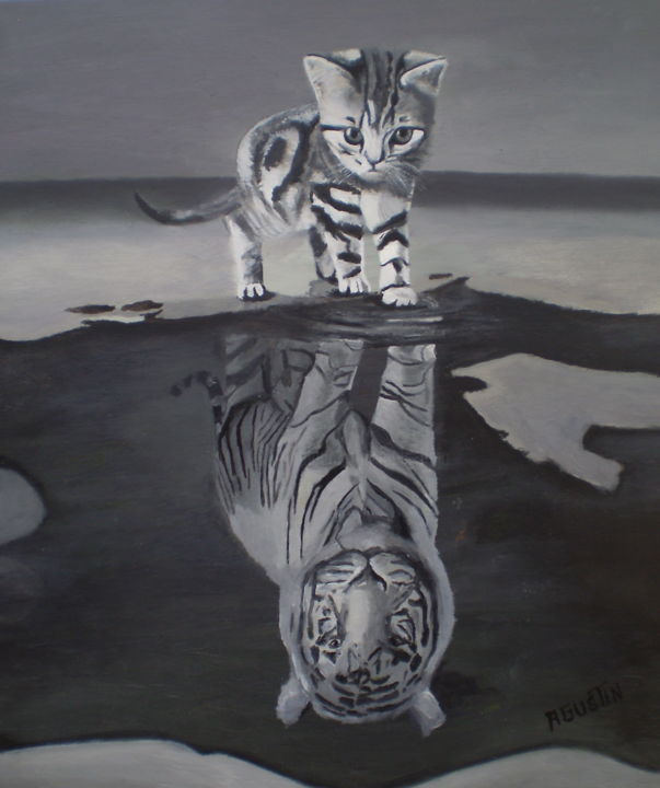 Schilderij getiteld "catgris.jpg" door Agustin, Origineel Kunstwerk, Olie