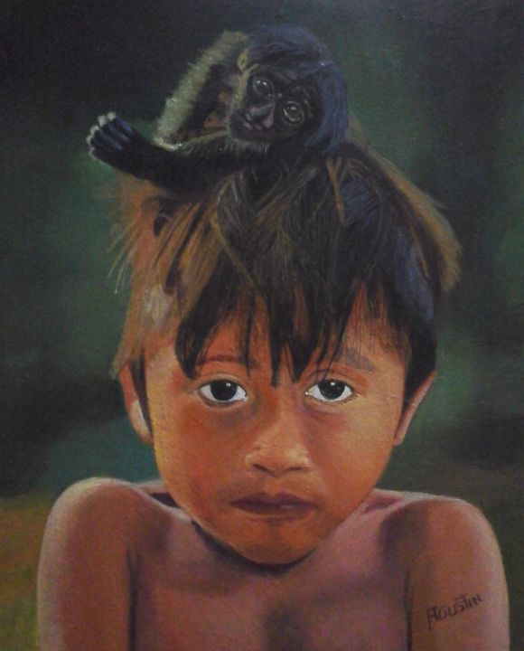 Pittura intitolato "the-monkey.jpg" da Agustin, Opera d'arte originale, Olio