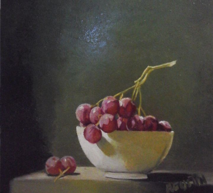 Pintura titulada "uvas en una taza" por Agustin, Obra de arte original, Oleo