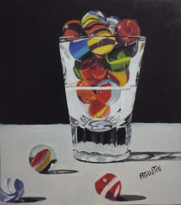 Pintura titulada "canicas vaso" por Agustin, Obra de arte original, Oleo