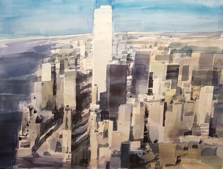 Painting titled "Skyline" by Agus Vaquero, Original Artwork, Watercolor