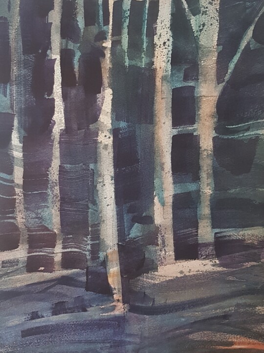 Картина под названием "The dark forest." - Agus Vaquero, Подлинное произведение искусства, Акварель