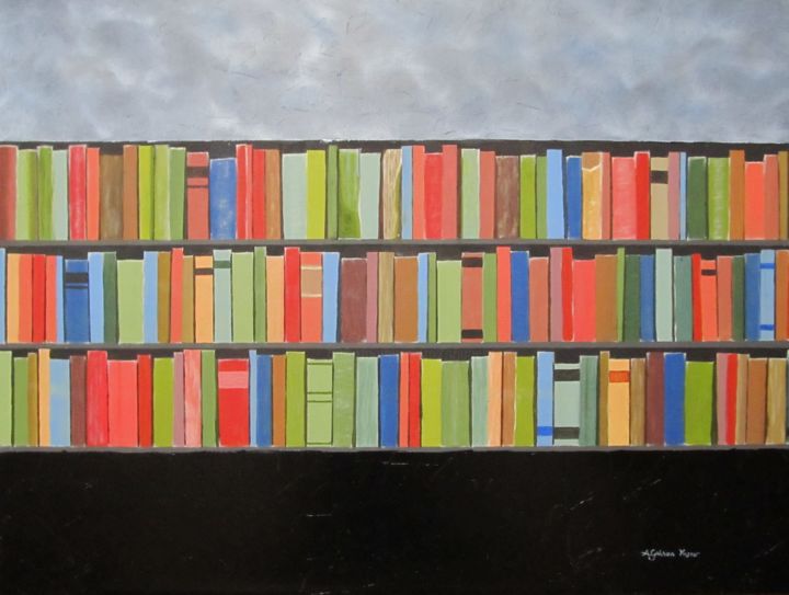 Malerei mit dem Titel "Books for living" von A.Gökhan Yaşar, Original-Kunstwerk, Öl Auf Keilrahmen aus Holz montiert