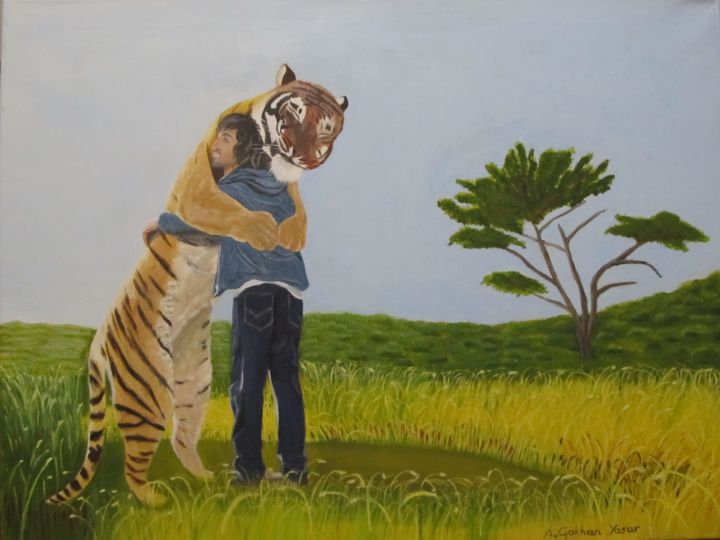 Painting titled "Friendship beyond t…" by A.Gökhan Yaşar, Original Artwork, Oil Mounted on Wood Stretcher frame